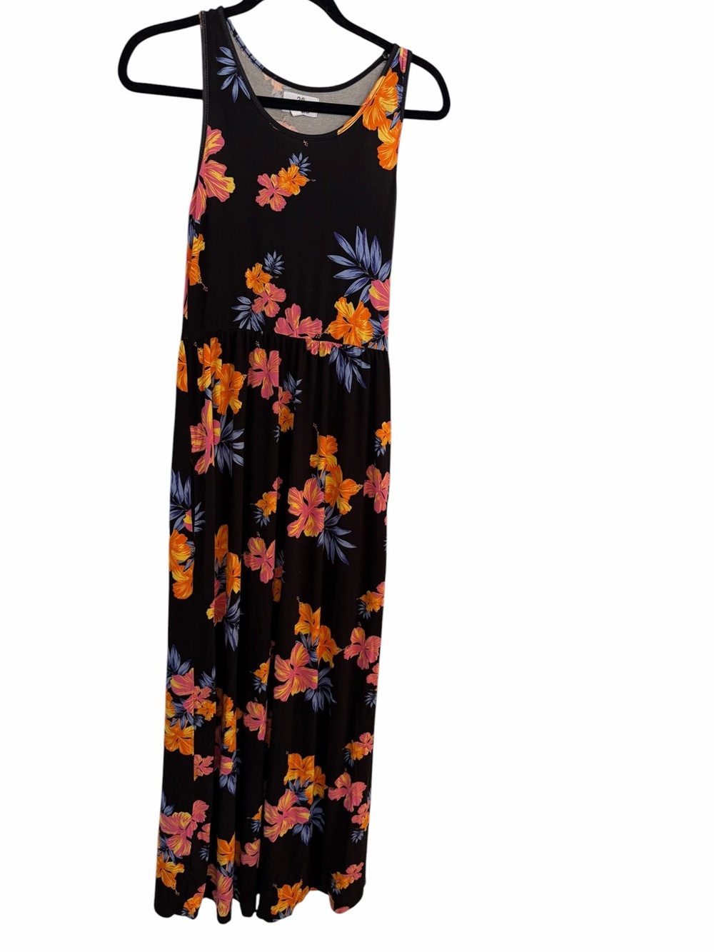 28 PALMS Black Floral Maxi Dress Colorful Stretchy Racerback Pockets Size XS